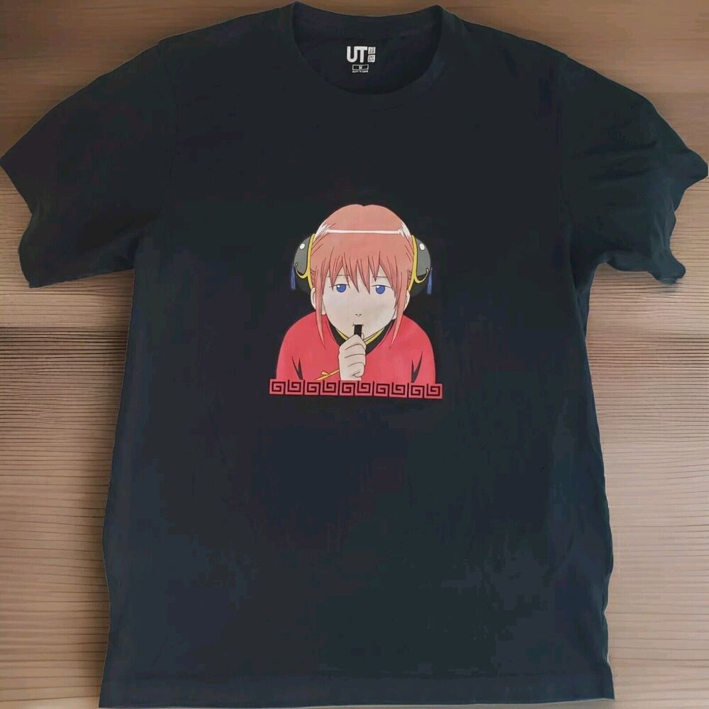 Uniqlo Gintama Manga Anime Kagura T-Shirt Black Adult Sz Medium 100% Cotton